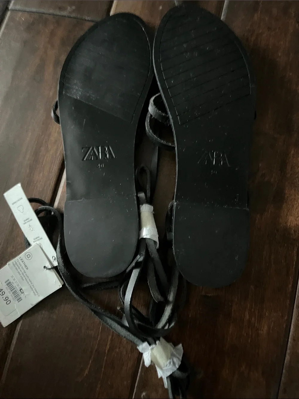 Zara Black Tie-Up Flat Sandals - Women